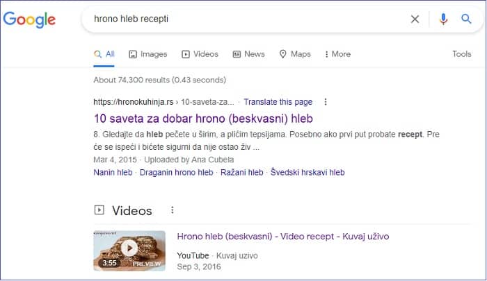 snimak ekrana rezultata google pretrage (primer) pronalaženje publike na googlu